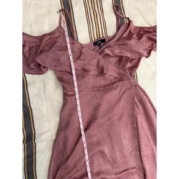 Lulus Mauve Pink Cold Shoulder Maxi Dress Ruffle Trim Women’s L Formal with tags - Picture 13 of 15